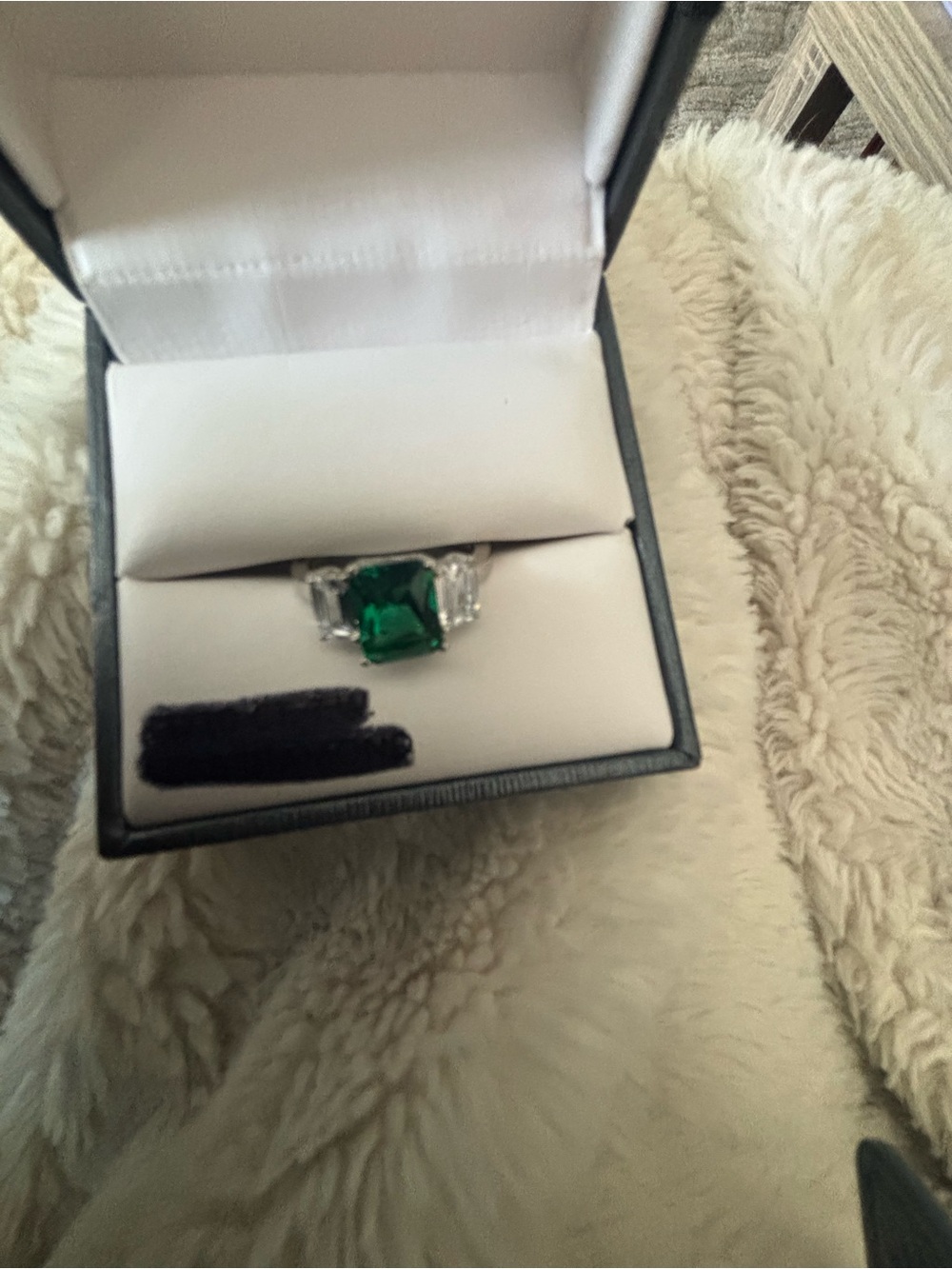 Kohl's Silver-Tone Ring with Emerald-Green Center Stone